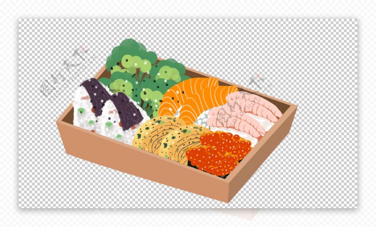 寿司便当餐盒插画卡通菜谱素材