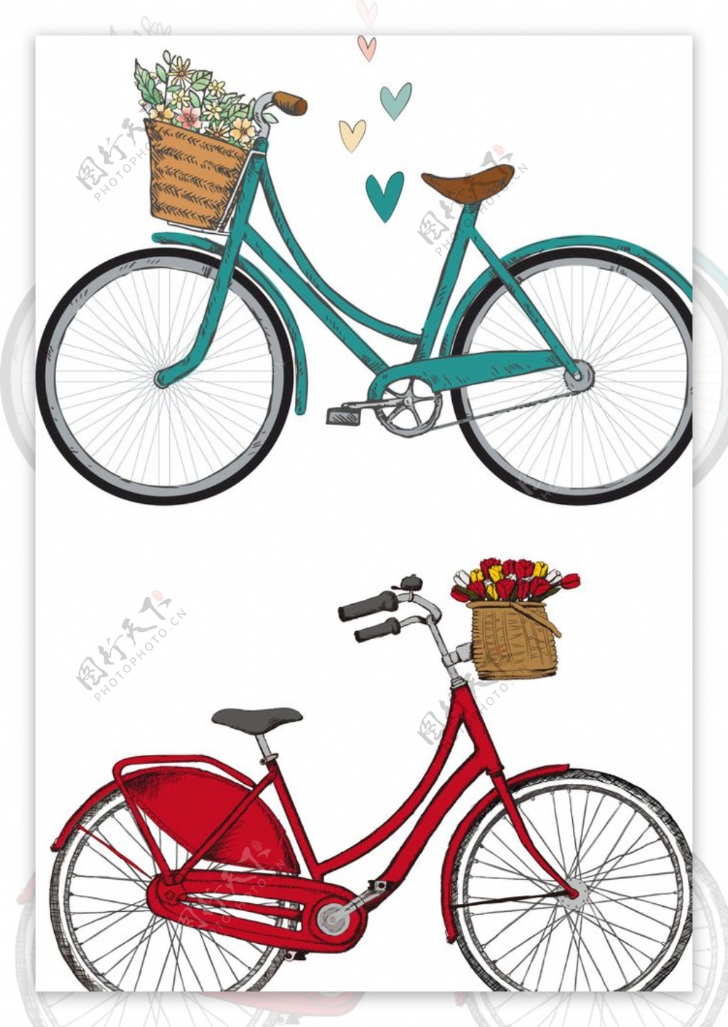 鲜花单车自行车爱情结婚矢量素材