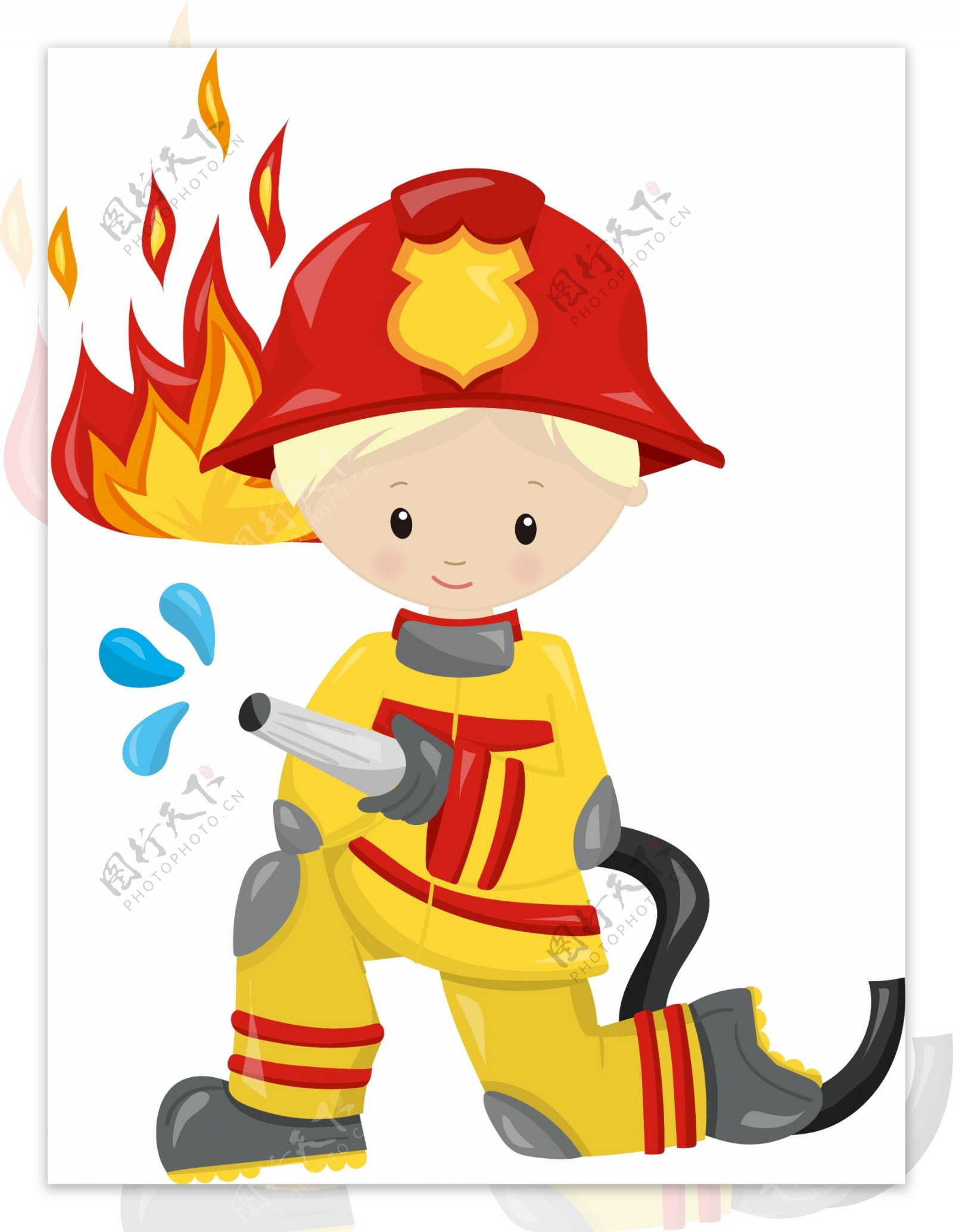 消防手绘矢量卡通形象素材
