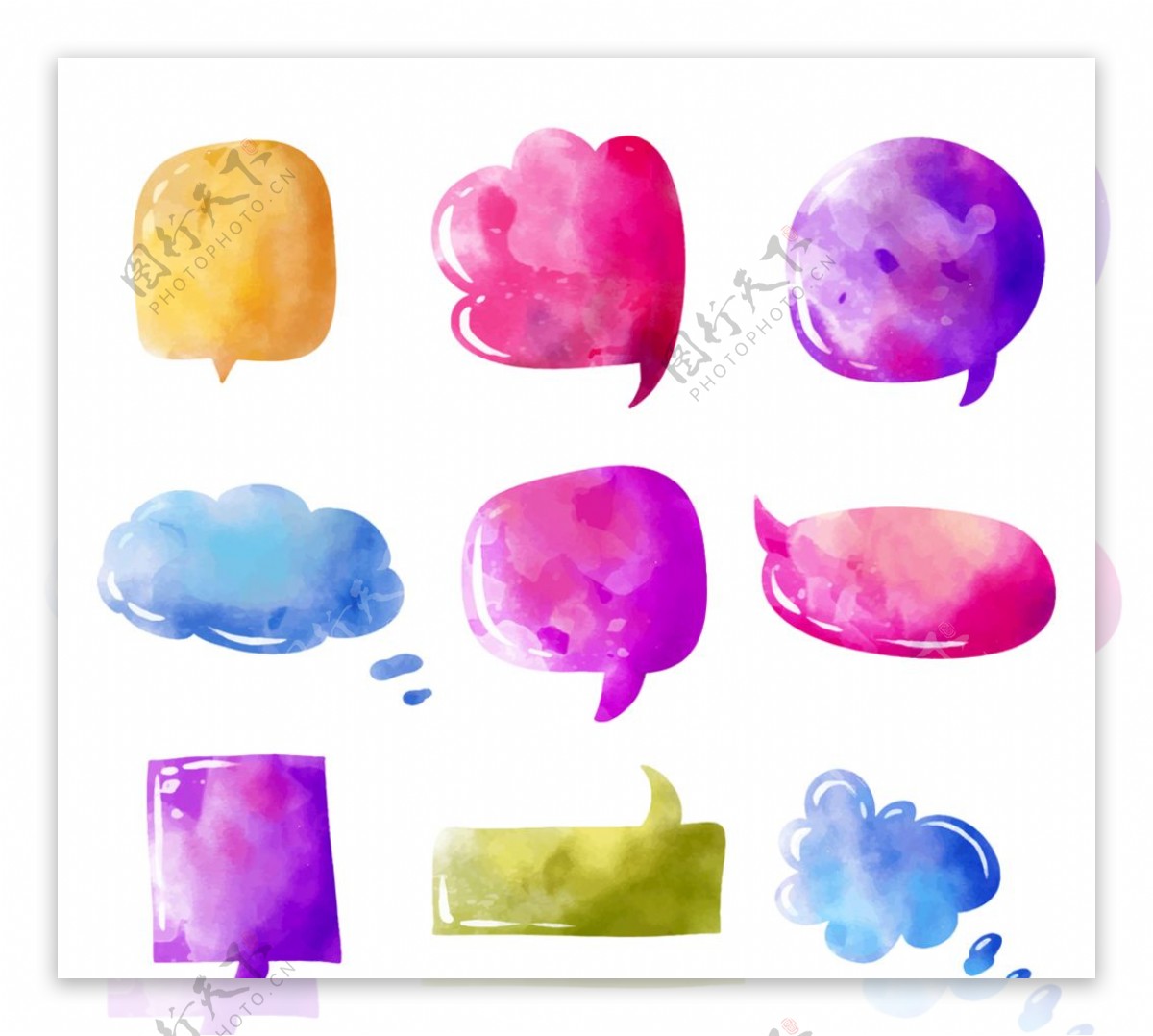 水彩绘语言气泡设计矢量素材