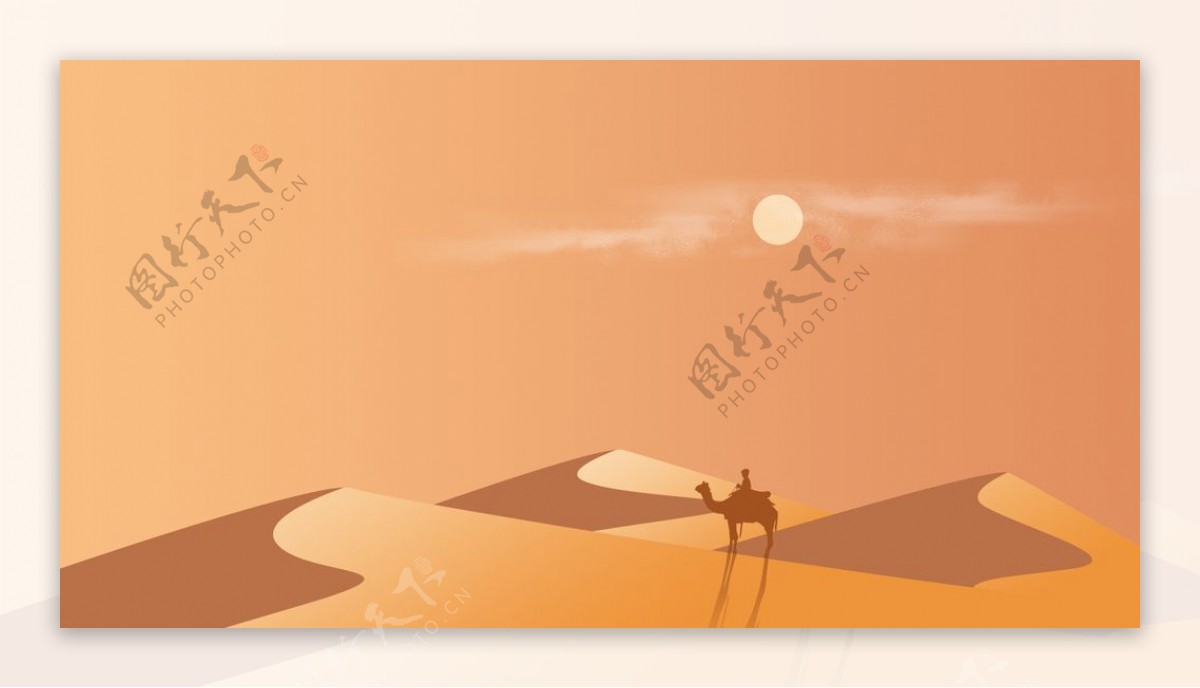 沙漠骆驼夏季炎热插画卡通背景