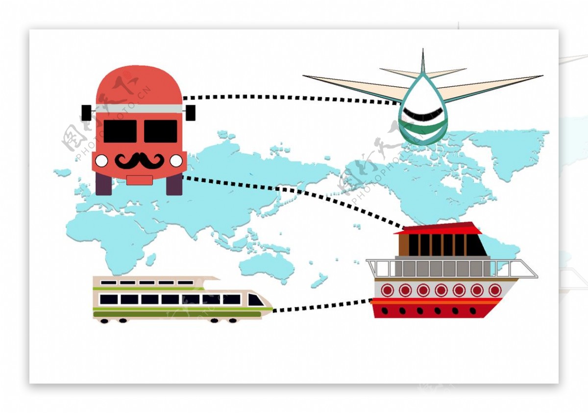 全球旅行交通工具插画素材