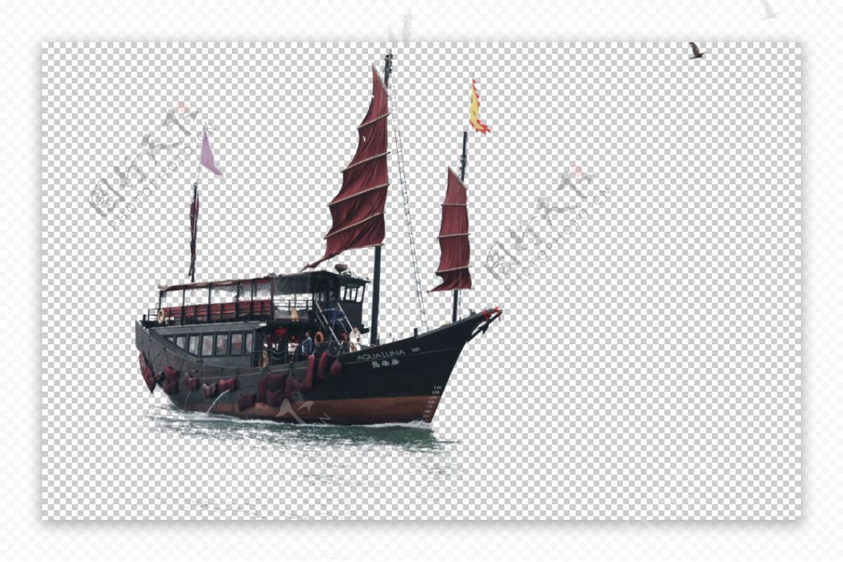 帆船轮船国风古风背景海报素材