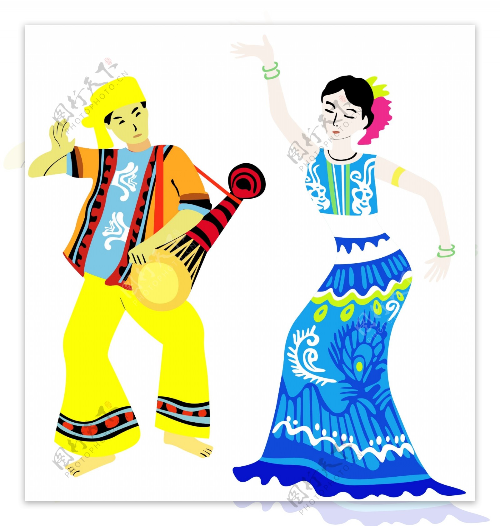 傣族少数民族卡通漫画人物舞蹈