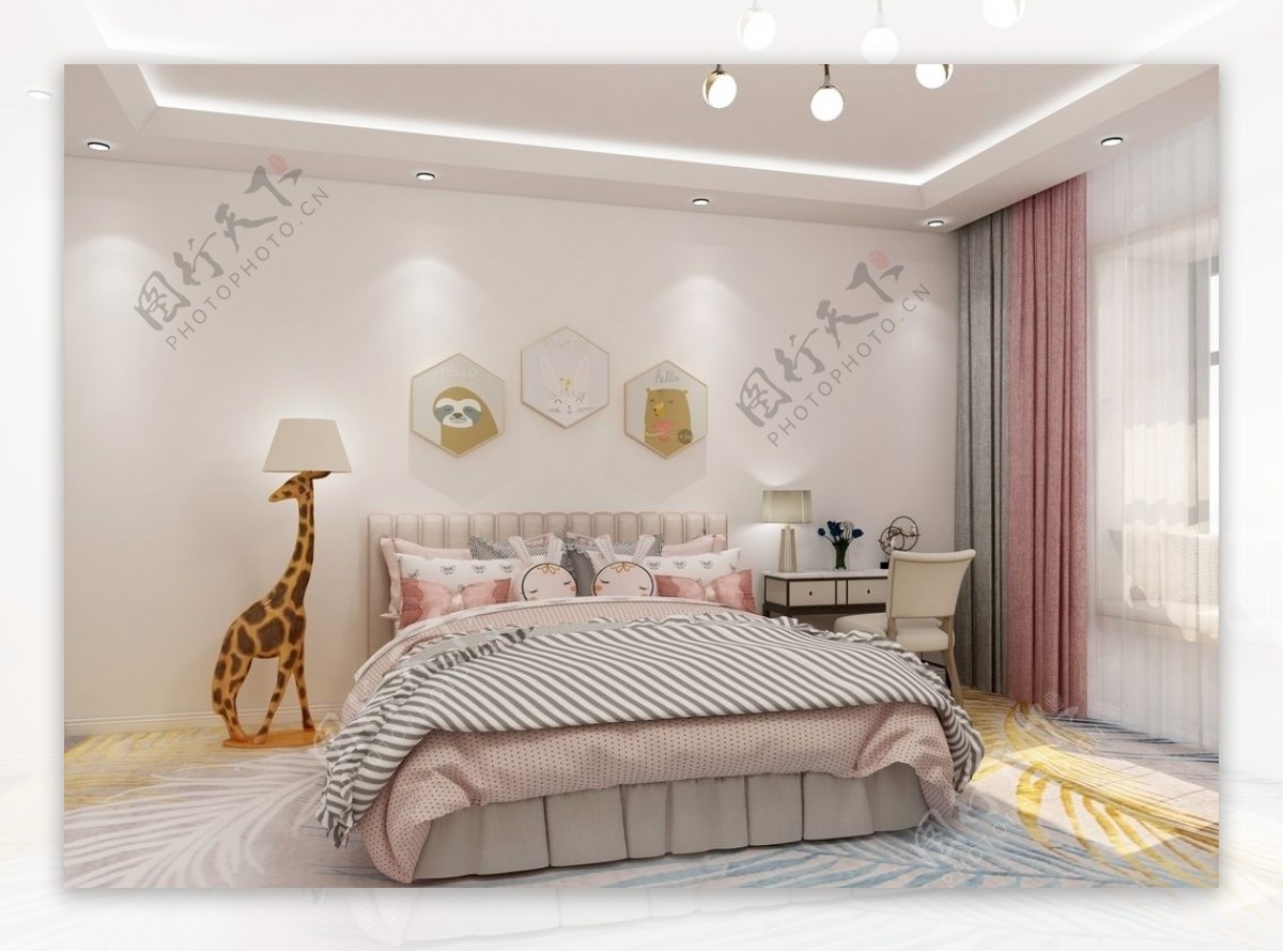 粉色温馨儿童卧室效果图