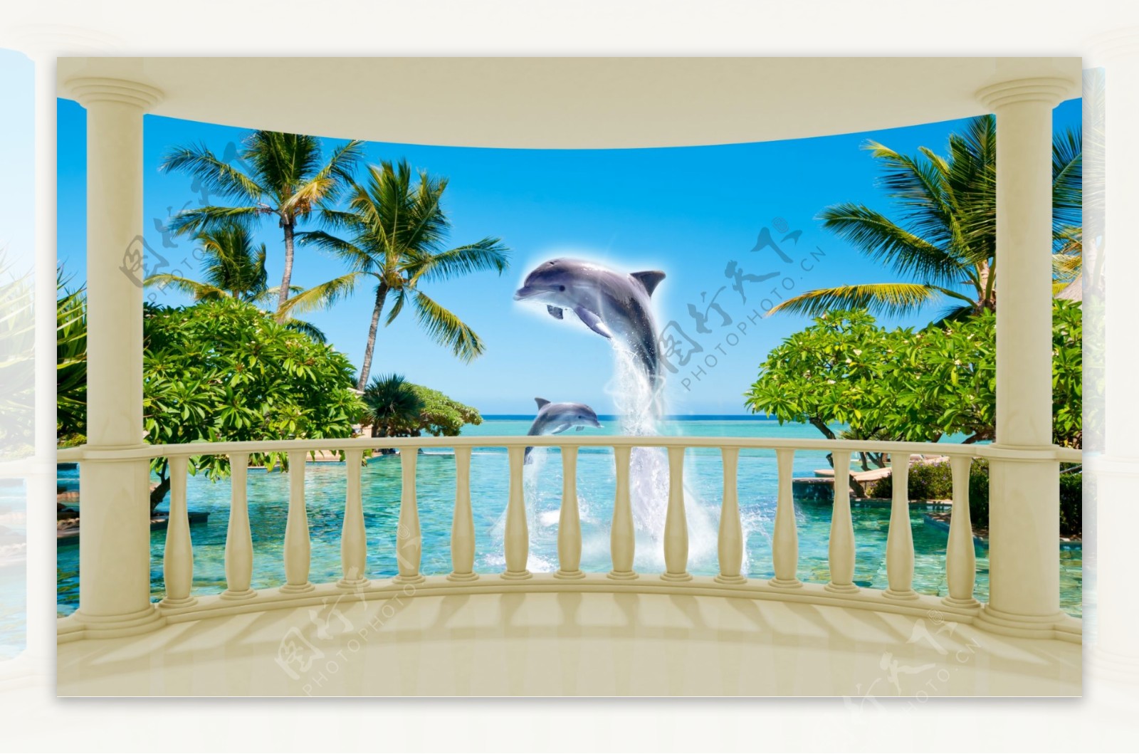 海洋海豚背景墙