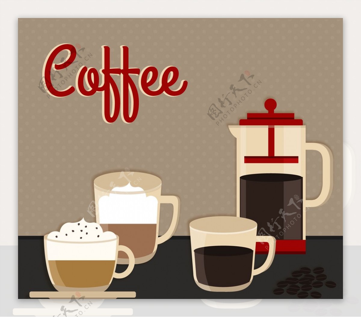 咖啡杯子和咖啡壶