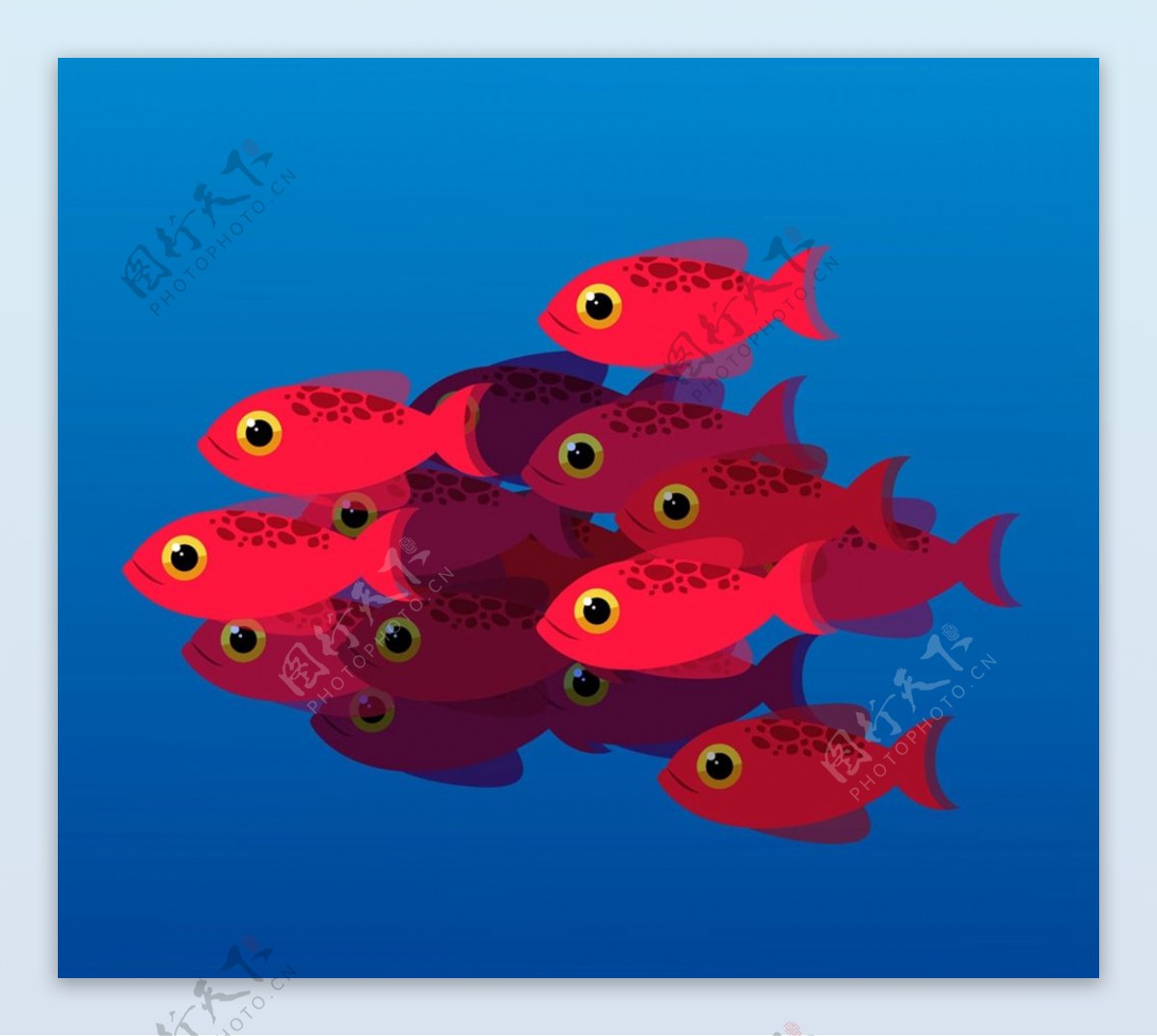 红色鱼群设计图片