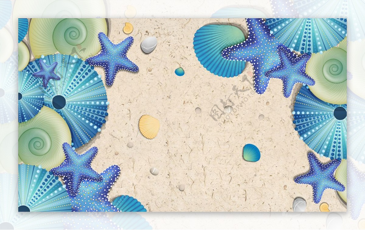 贝壳海星背景墙图片