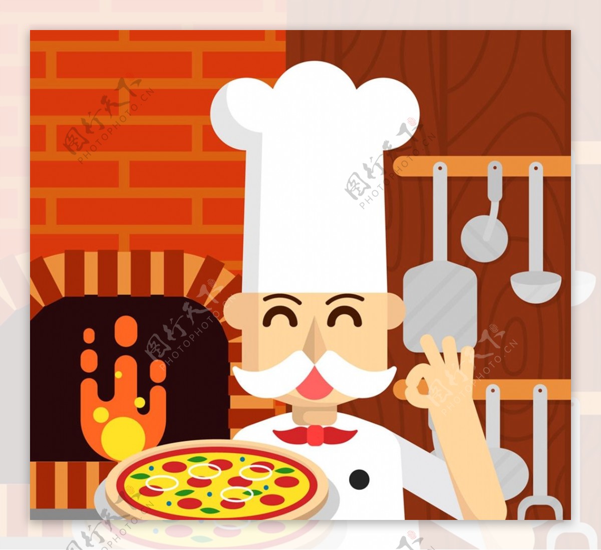 端披萨的厨师矢量图片