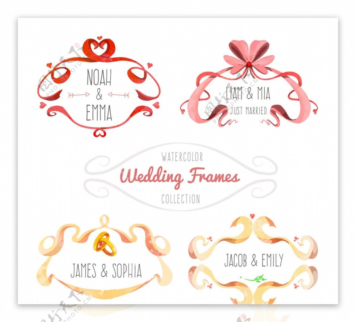 水彩绘婚礼丝带框架图片