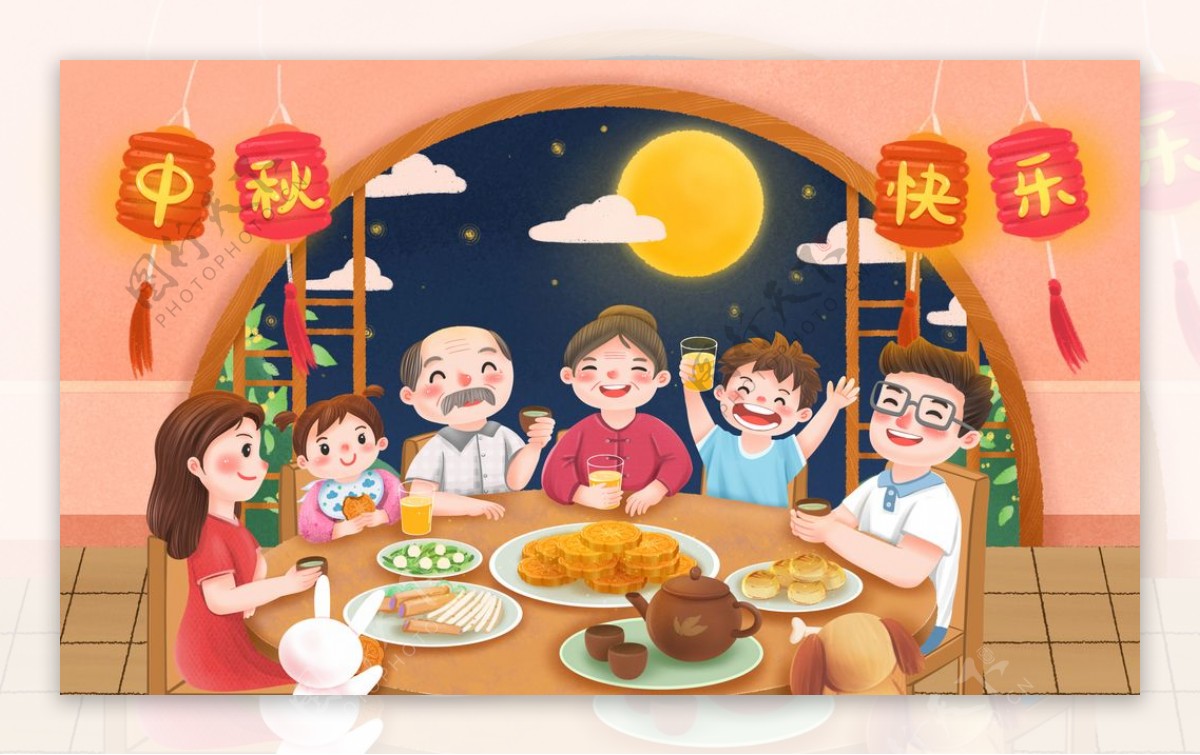 中秋节温馨漫画海报图片