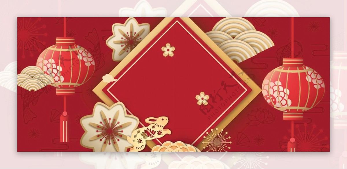 淘宝天猫中秋节剪纸风红色背景图片