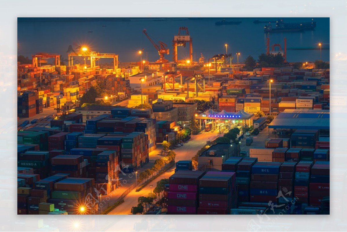 港口码头夜晚背景海报素材图片