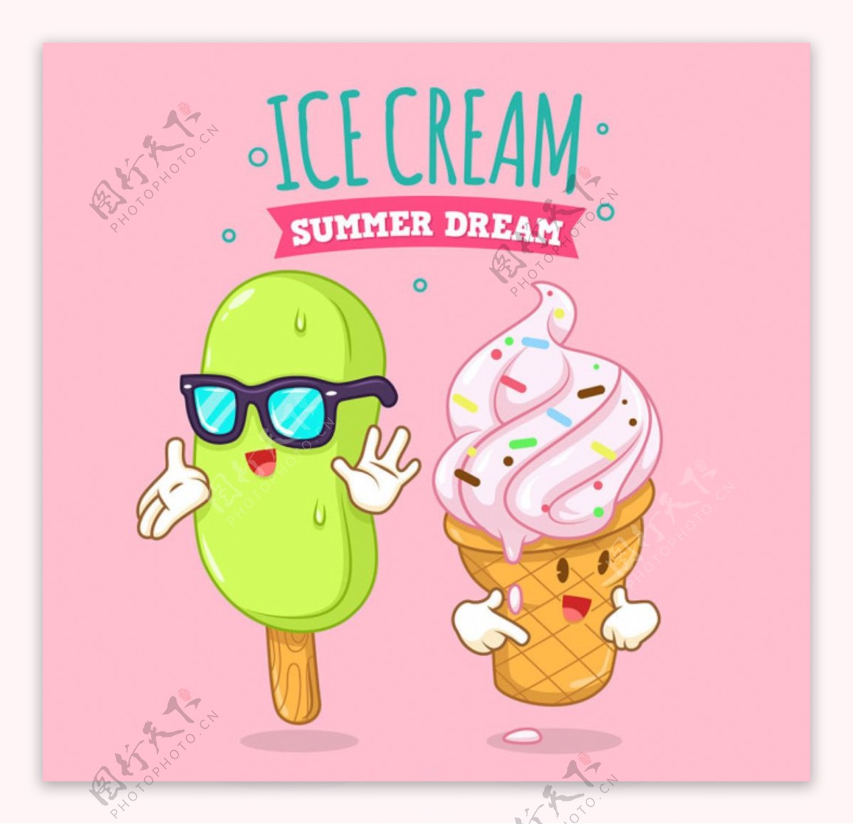 卡通风格彩色冰淇淋雪糕插图图片