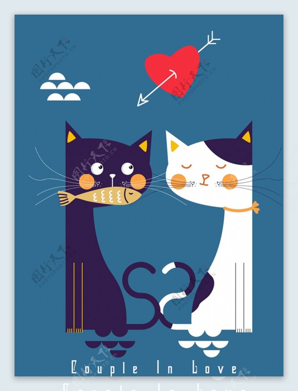 手绘猫咪萌系情侣卡通手机壁纸_可爱猫咪卡通手机壁纸_三千图片网