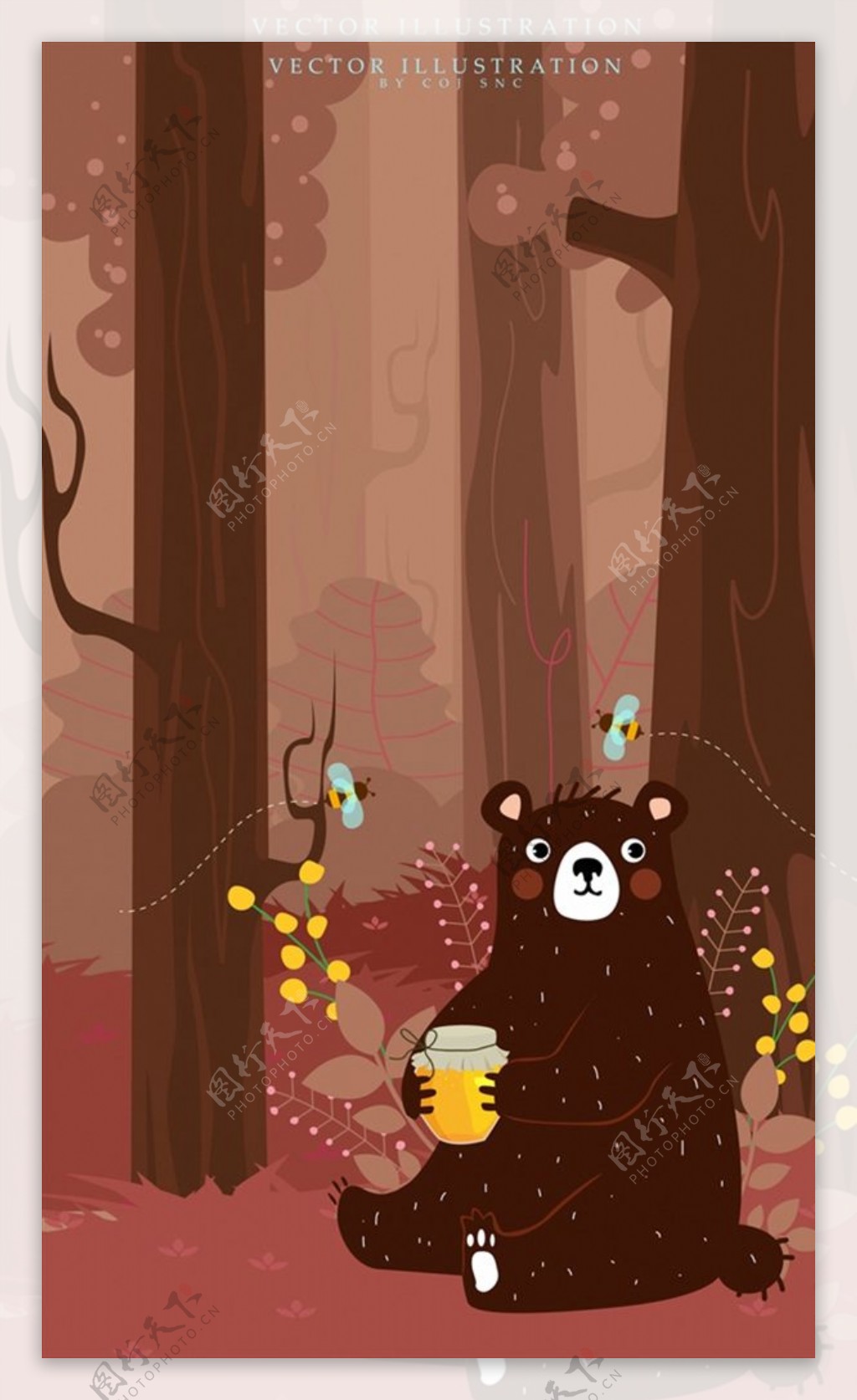 森林抱蜂蜜的熊图片