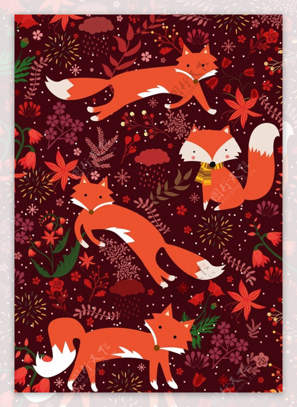 秋季狐狸和树叶图片