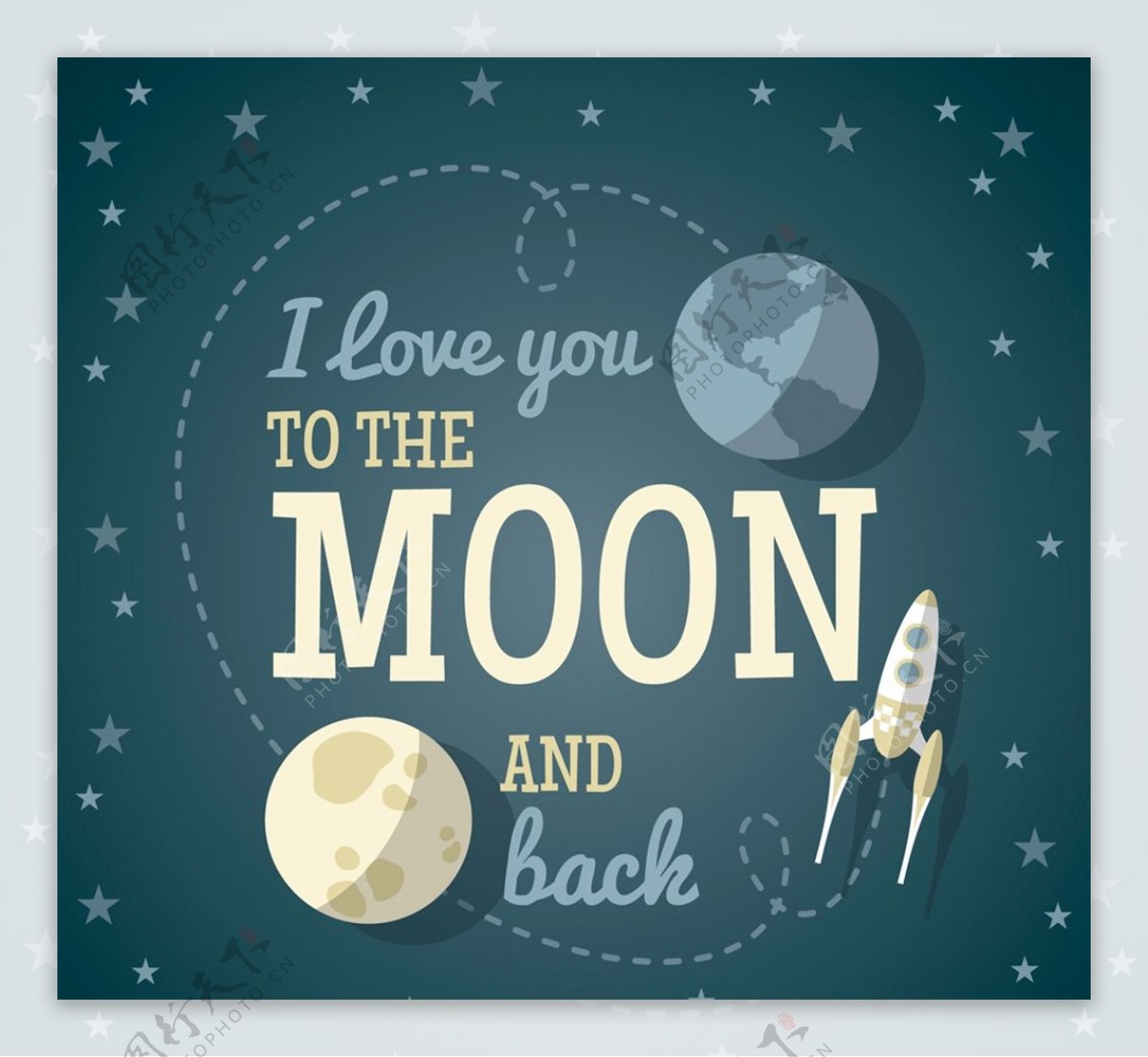 月球和火箭爱的隽语图片