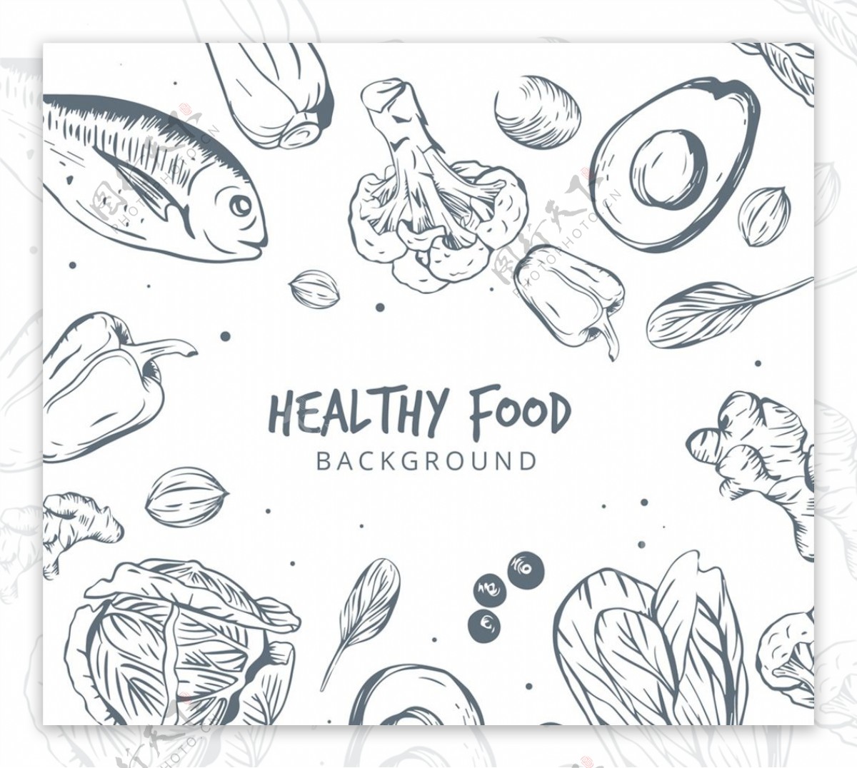手绘健康食物背景图片