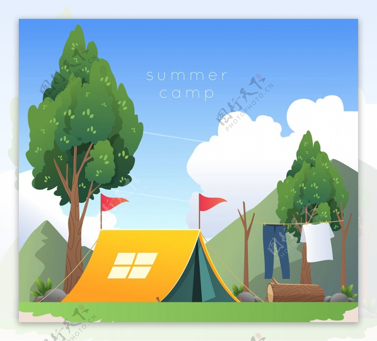 夏季野营帐篷插画图片