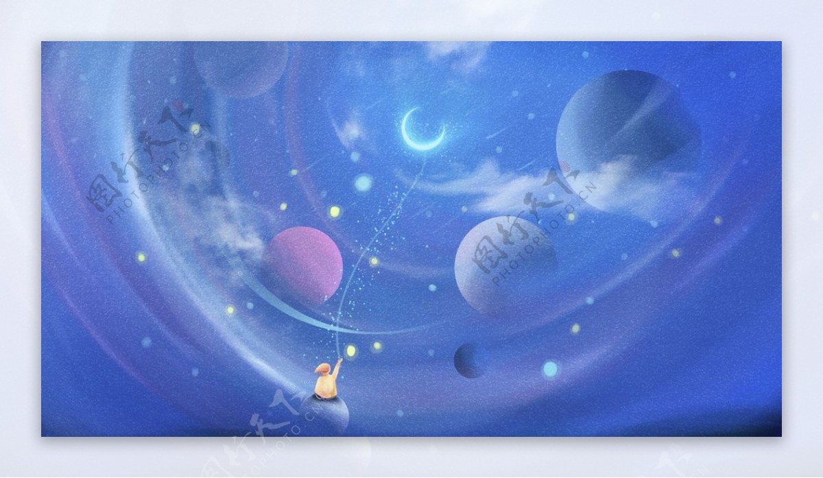 星空宇宙人物插画背景海报素材图片
