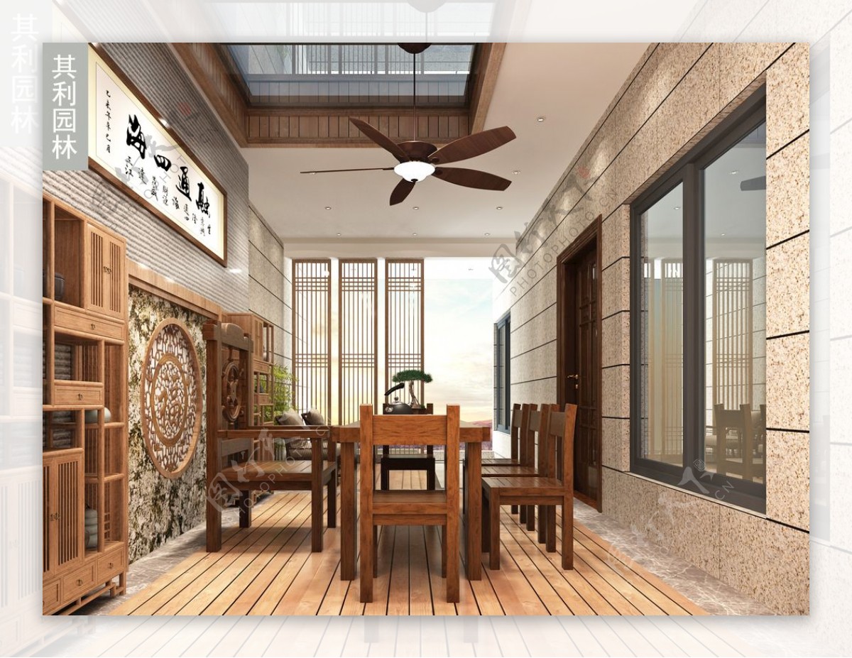 新中式茶室天井休闲区图片