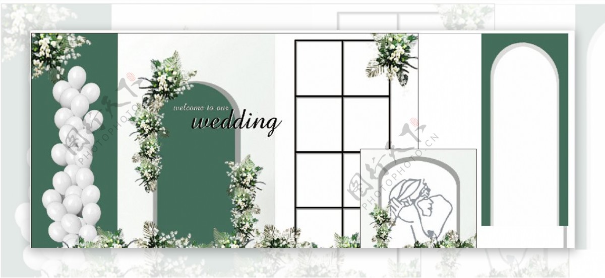绿色白色婚礼背景图图片