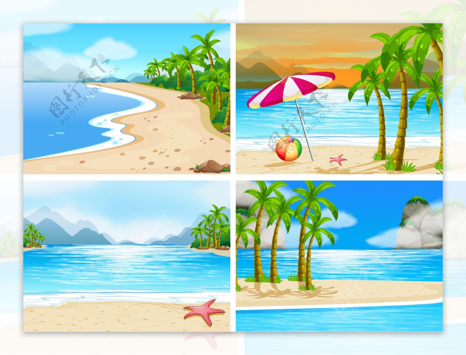 沙滩风景插画图片
