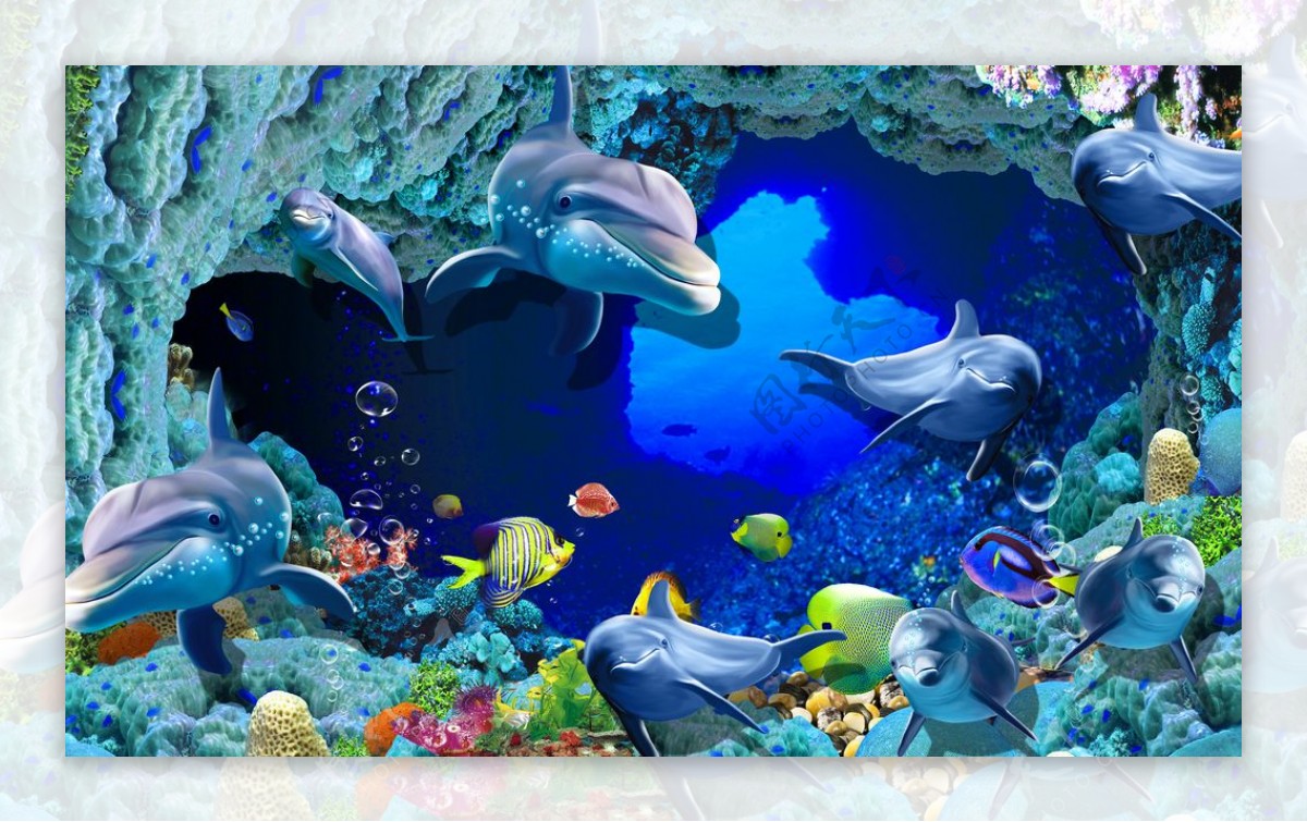 海洋动物卡通背景海报素材图片