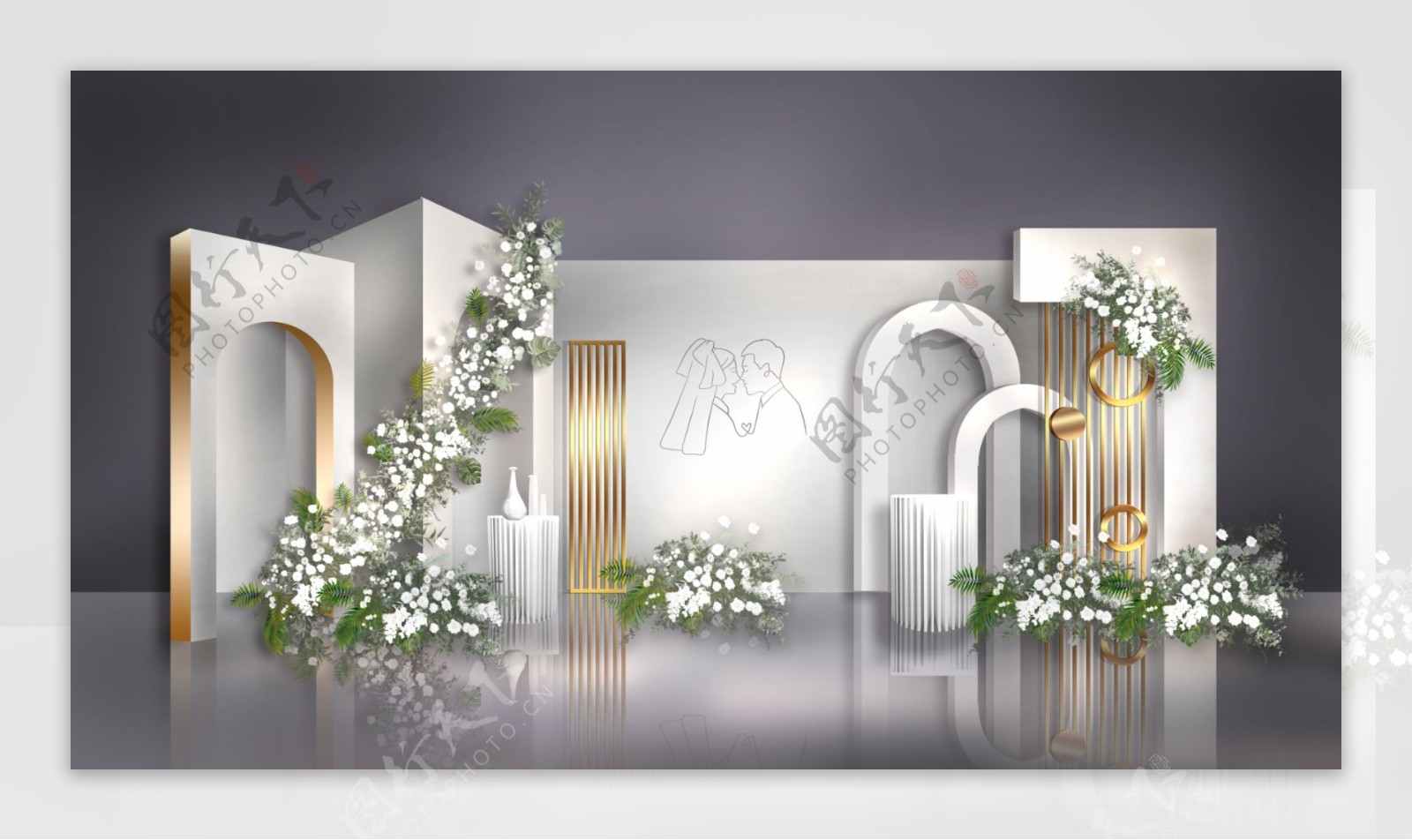 手绘白色森林系婚礼背景效果图片