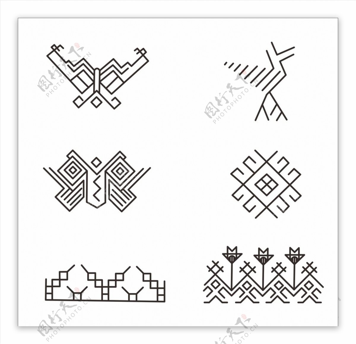 瑶族织锦刺线稿纹样矢量图案元素图片