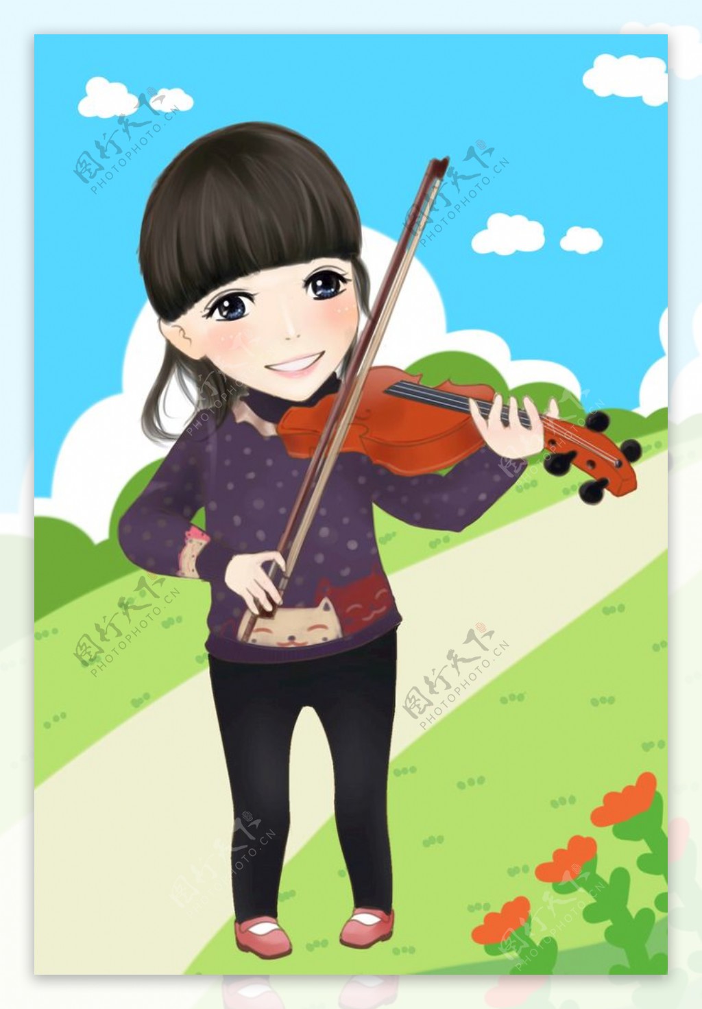 拉小提琴的阳光女生图片
