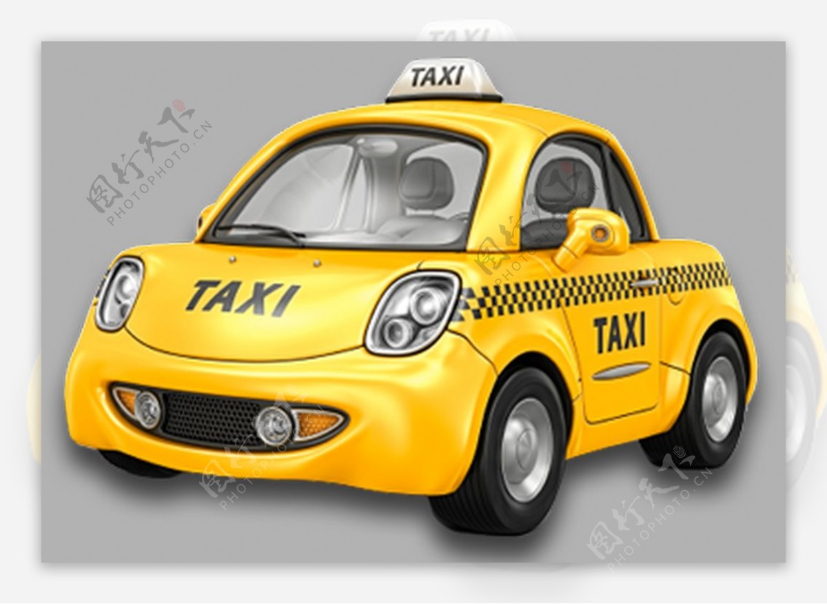 橙色蓝色的卡通出租车小汽车【免抠元素PNG】-90设计网