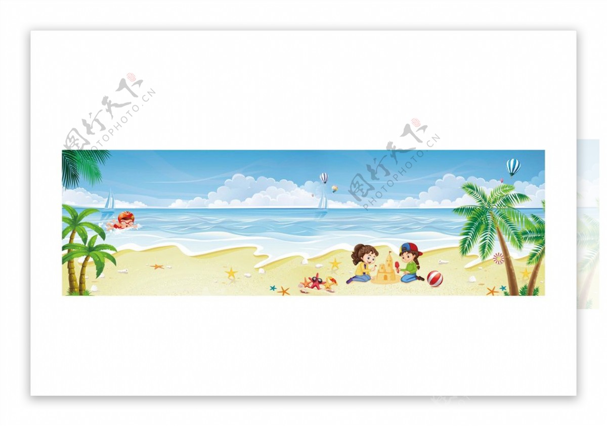 蓝天沙滩背景图片