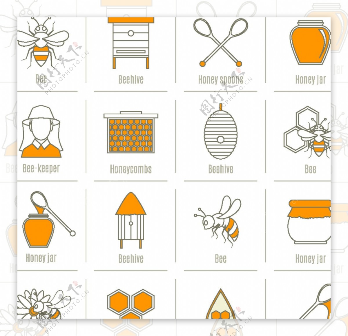 矢量手绘蜂蜜图标图片