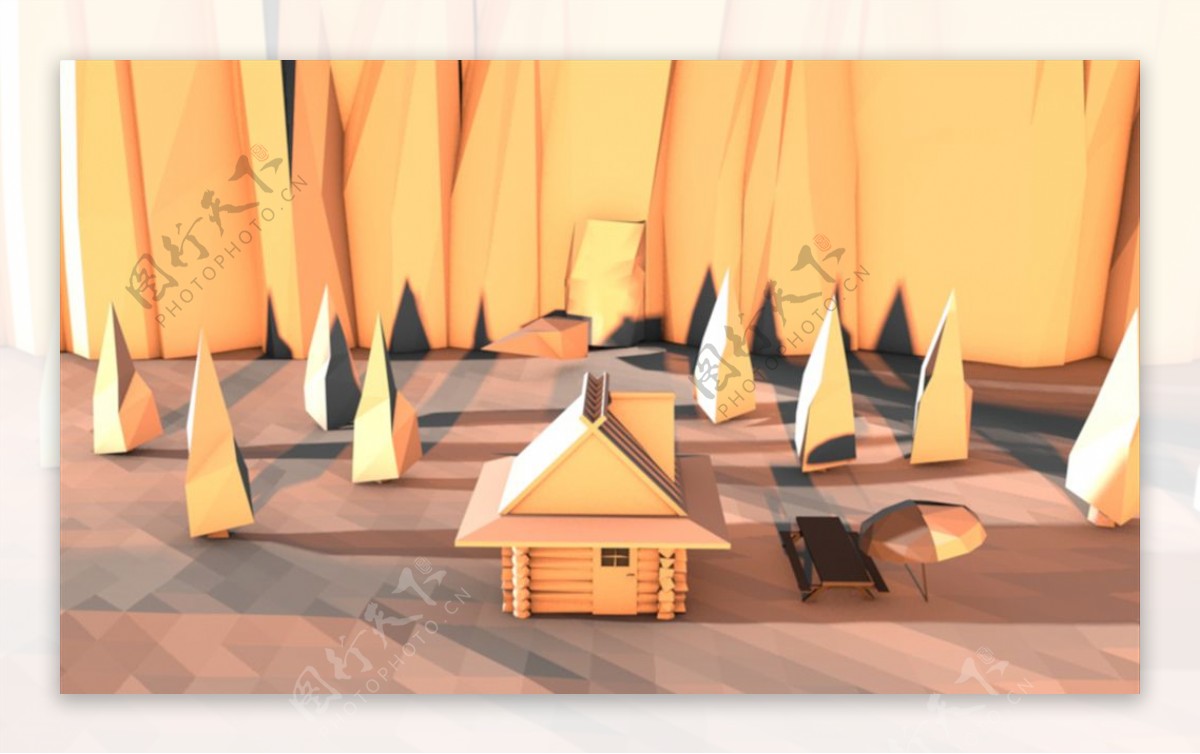 C4D模型山中小木屋房子图片