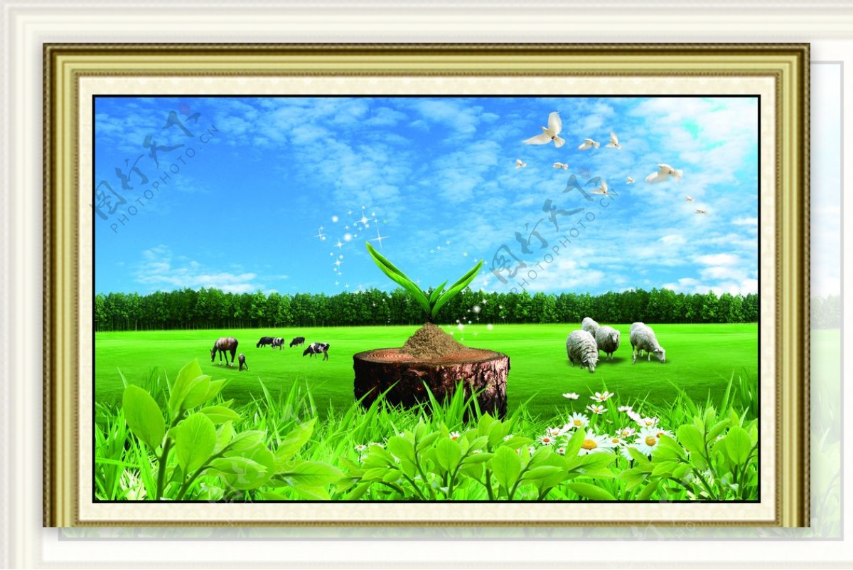 草原牛羊相框图片