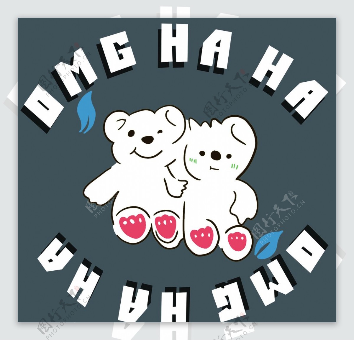 两只熊字体T恤裁片印花图片